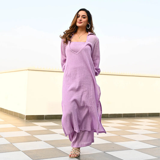 Lavender Crushed Cotton Coord Set