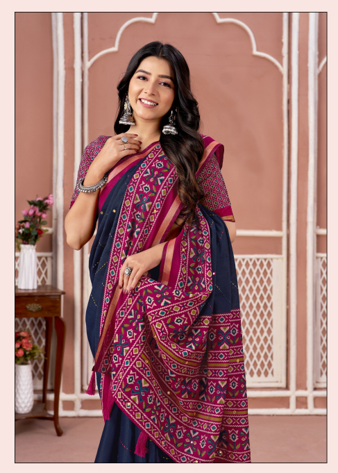 Navy Blue Traditional Woven Border Saree