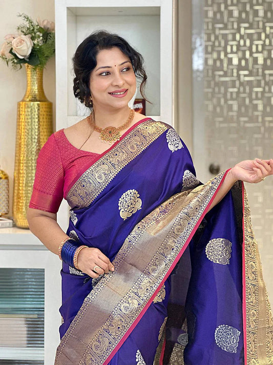 Purple Banarasi Silk Kanchi Zari Weaving Saree