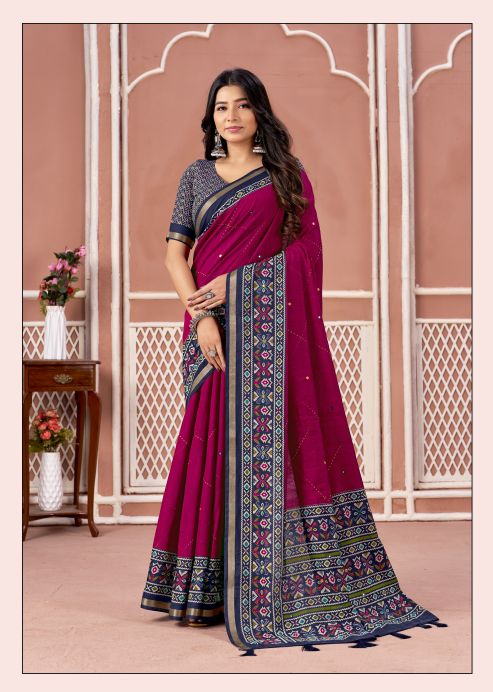 Classic Magenta Jacquard Border Saree