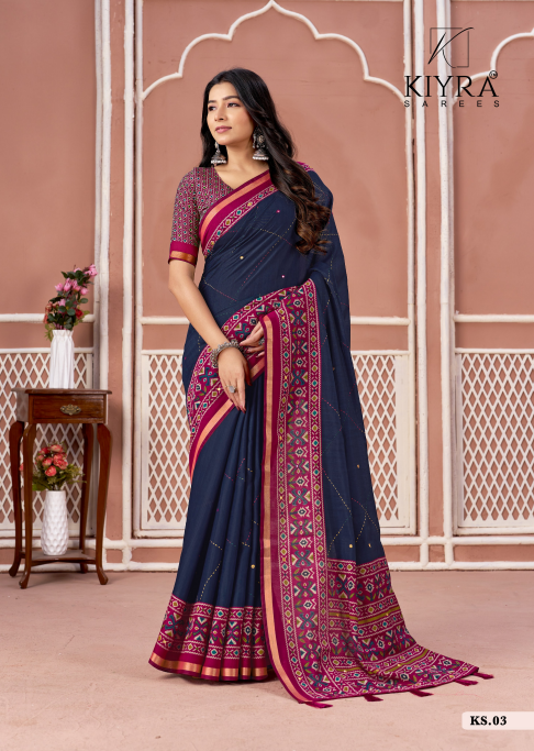 Navy Blue Traditional Woven Border Saree