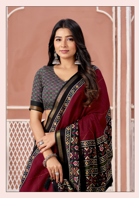 Maroon Traditional Woven Border Saree