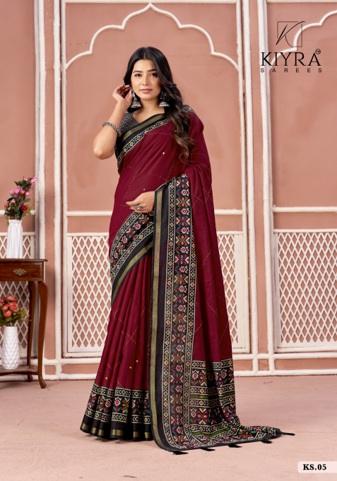 Maroon Traditional Woven Border Saree
