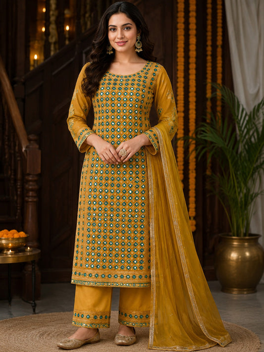 Mustard Yellow Embroidered 3-Piece Suit